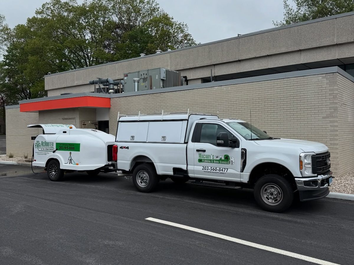 white truck parked outside building